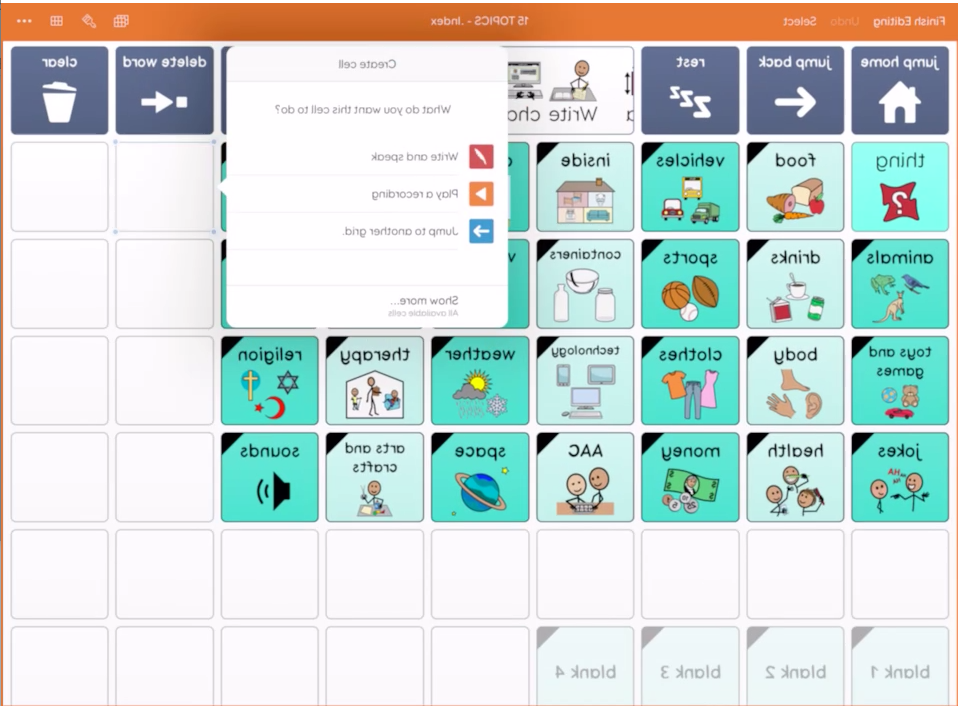 Screen shot of Grid for iPad showing the Add cell options 