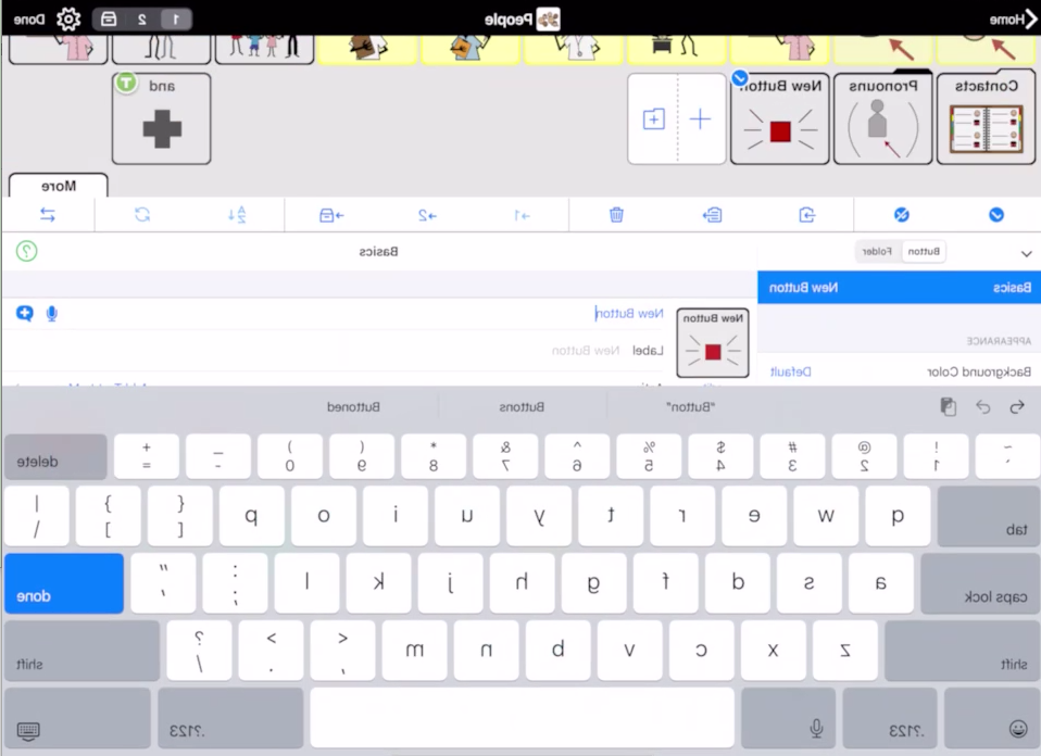 Screenshot of Proloquo2Go showing typing in a label for a new button